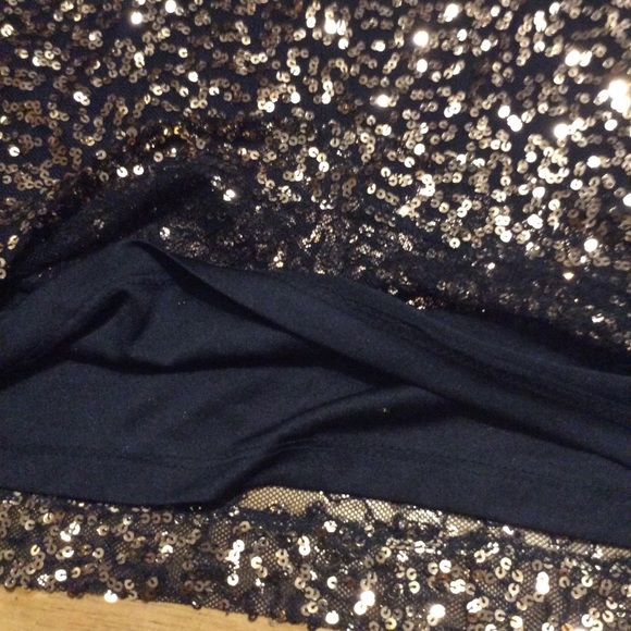 Black Gold Sequin Mini SKIRT Strapless TOP L - Picture 6 of 9